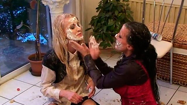 Cake party turns into a severe catfight of kinky brunette and pretty blondie