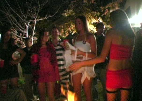 College fuck fest with sexy girls wearing short skirts