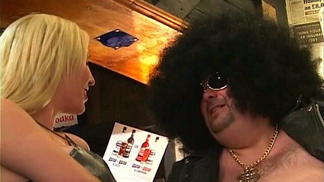 Euro slut Linda Walker serves fat ugly and hairy dude on the table