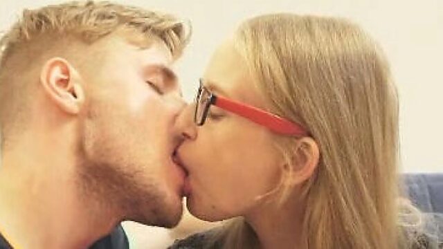 Busty blond haired teen in glasses has steamy oral sex with her fellow