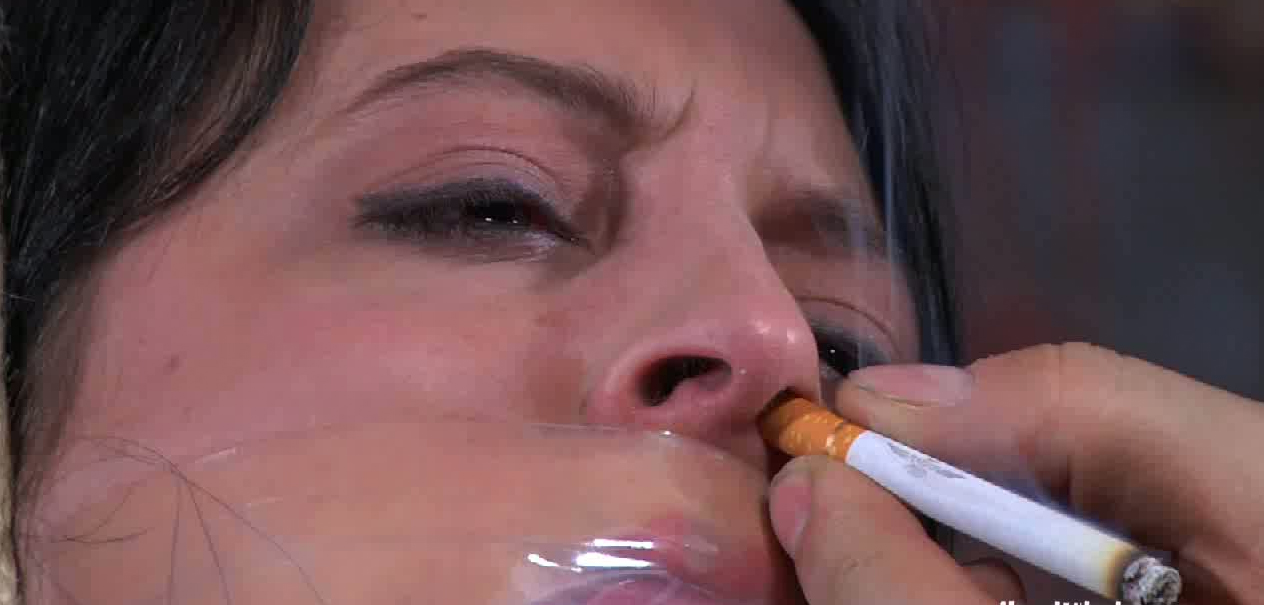 bdsm cigarette Perverted man ties up chick and puts cigarette in her nose