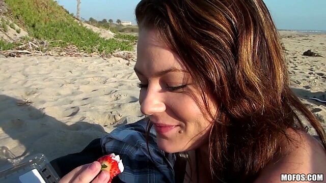 Too whorish and voracious brunette Audrina Ashley teases a cock on the beach