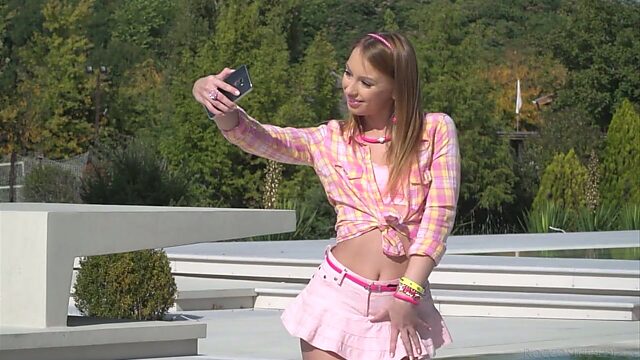 Slutty milf Stasy Riviera and her kinky husband fuck one teen taking a selfie