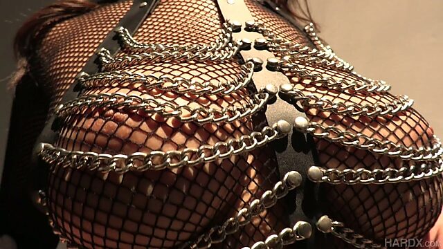 Lewd Asian bitch in body fishnets Sharon Lee gives a blowjob and gets her anus slammed