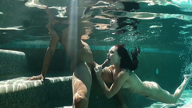White babe Aidra Fox gives a blowjob under the water and gets fucked by the poolside