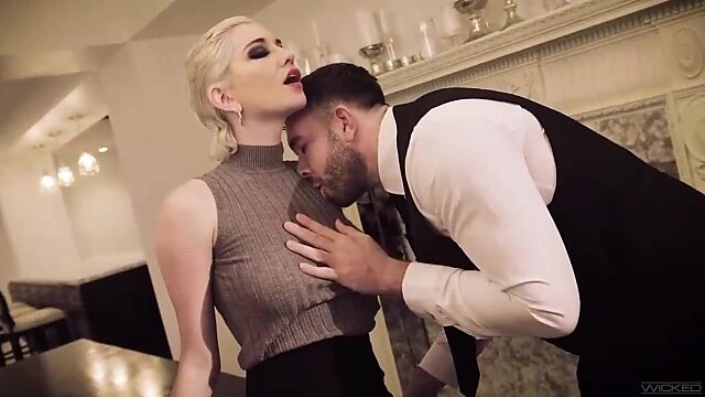 Posh blonde with big tits Skye Blue is fucked hard right on the table