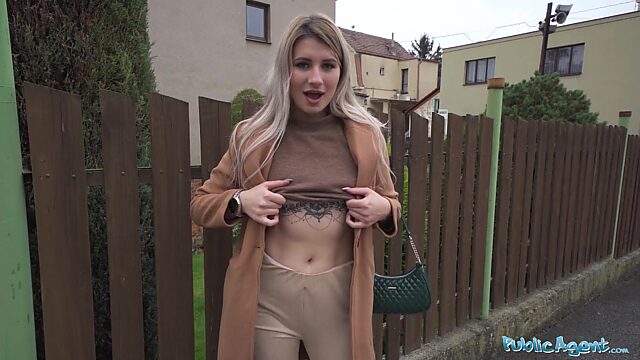 Blonde Marsianna Amoon flashes her small tits in public and takes money for the best bareback sex