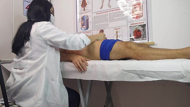 Pretty Curvy Latina Physical Therapist Takes Care Of Her Patient's Boner