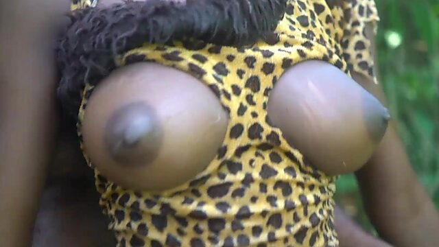 Naughty black tribespeople sweaty action in a tropical forest
