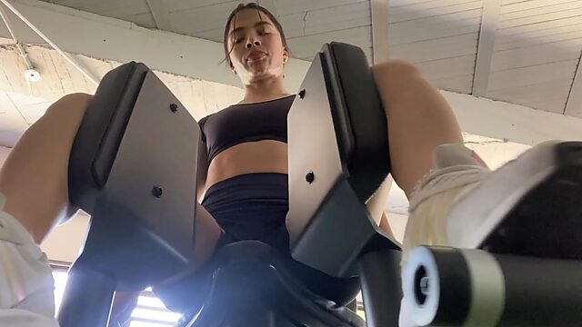 Fit Latina with perky tits and shapely butt always rubs her pussy in the changing room