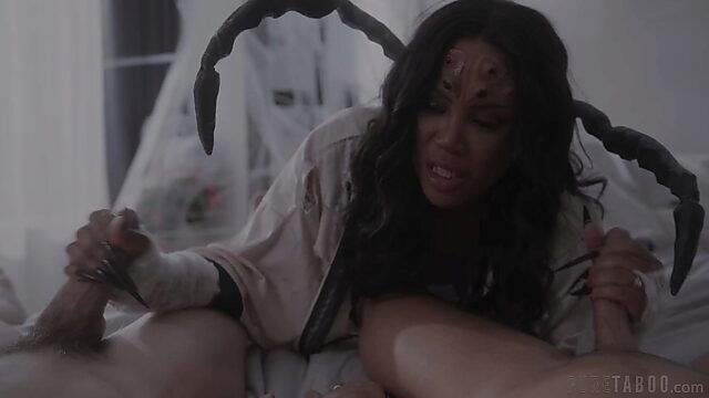 Lusty Busty Ebony Spider-like Alien Creature Needs Two Hefty Dicks To Quench Her Cum Thirst