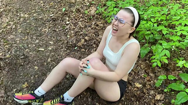 Russian pale stepsister got deep anal fuck after forest walking by her stepbro