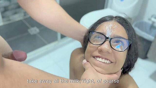Pretty Nerdy Latina Chick Let Her Horny Step-bro Fuck, Deepthroat & Facialize Her In the Shower