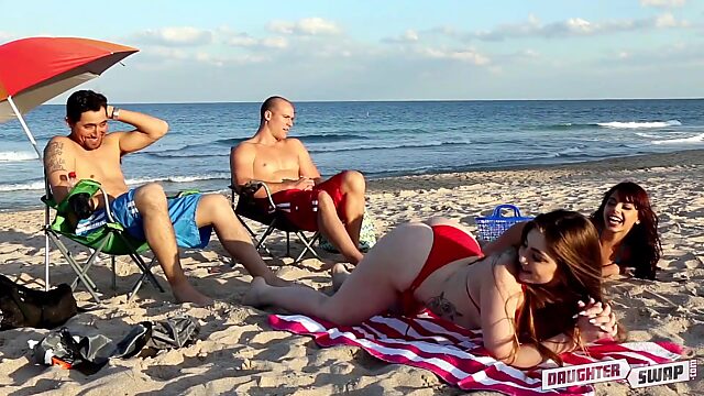 Swapping stepdaughters to have a hot foursome on the hotel bed