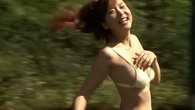 Tempting Japanese cutie China Fukunaga flashes her panties and bikini