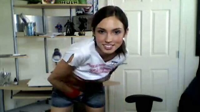 Sassy girl demonstrates her slim body to webcam stranger